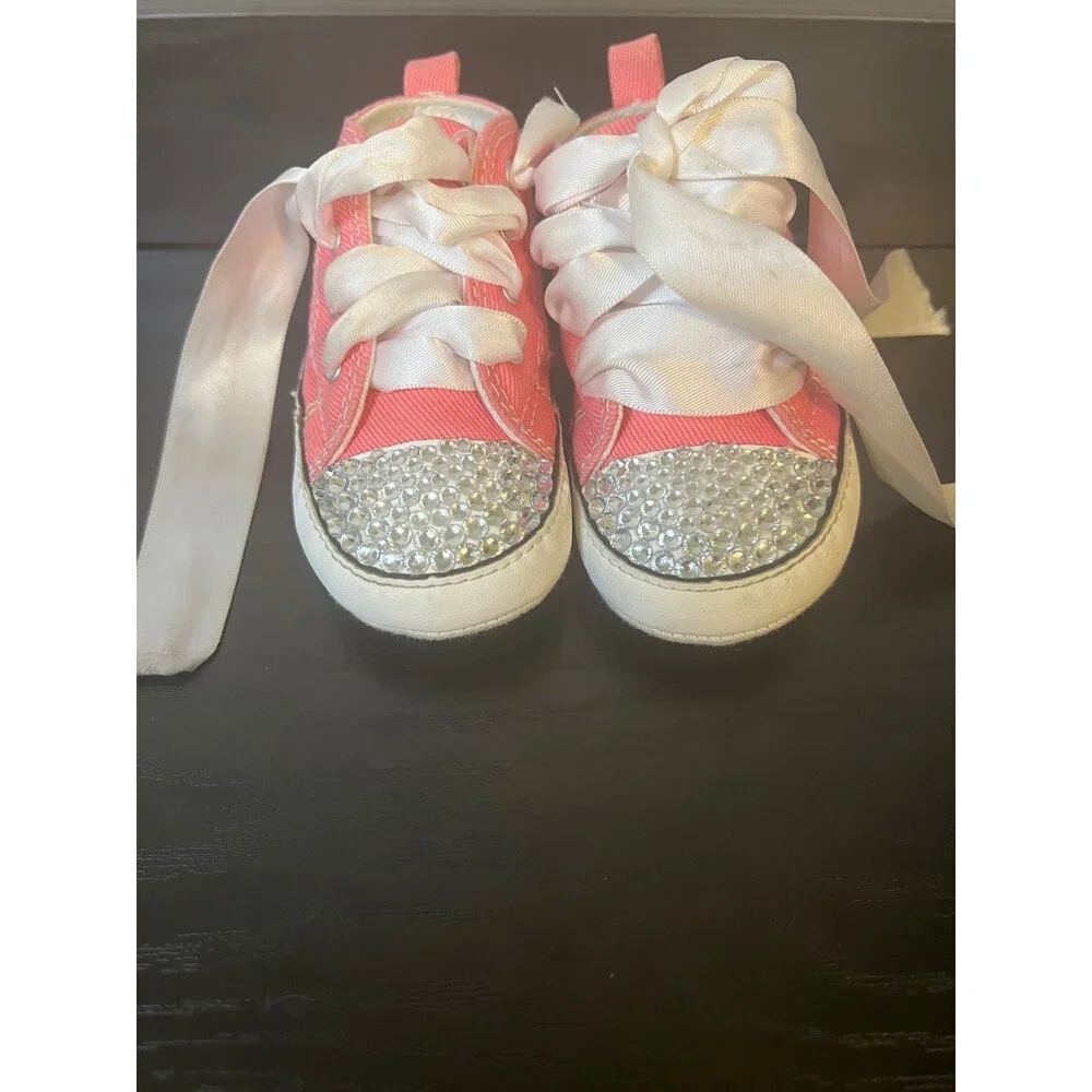 Baby Girl Custom Pink Converse size 4 Soft bottom crib shoes